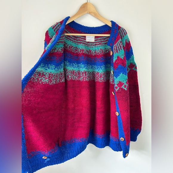 Vintage Hand Knit Fair Isle Cardigan Sweater - Picture 4 of 7
